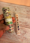 Rose Petal Sage and 7 Chakra Selenite Wand Bundle