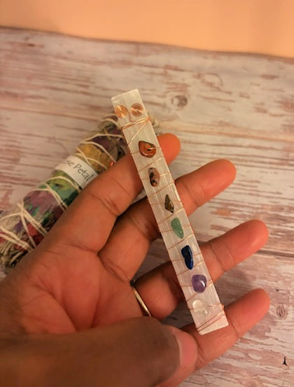 Rose Petal Sage and 7 Chakra Selenite Wand Bundle
