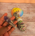 Rose Petal White Sage Stick with Amethyst Point Crystal